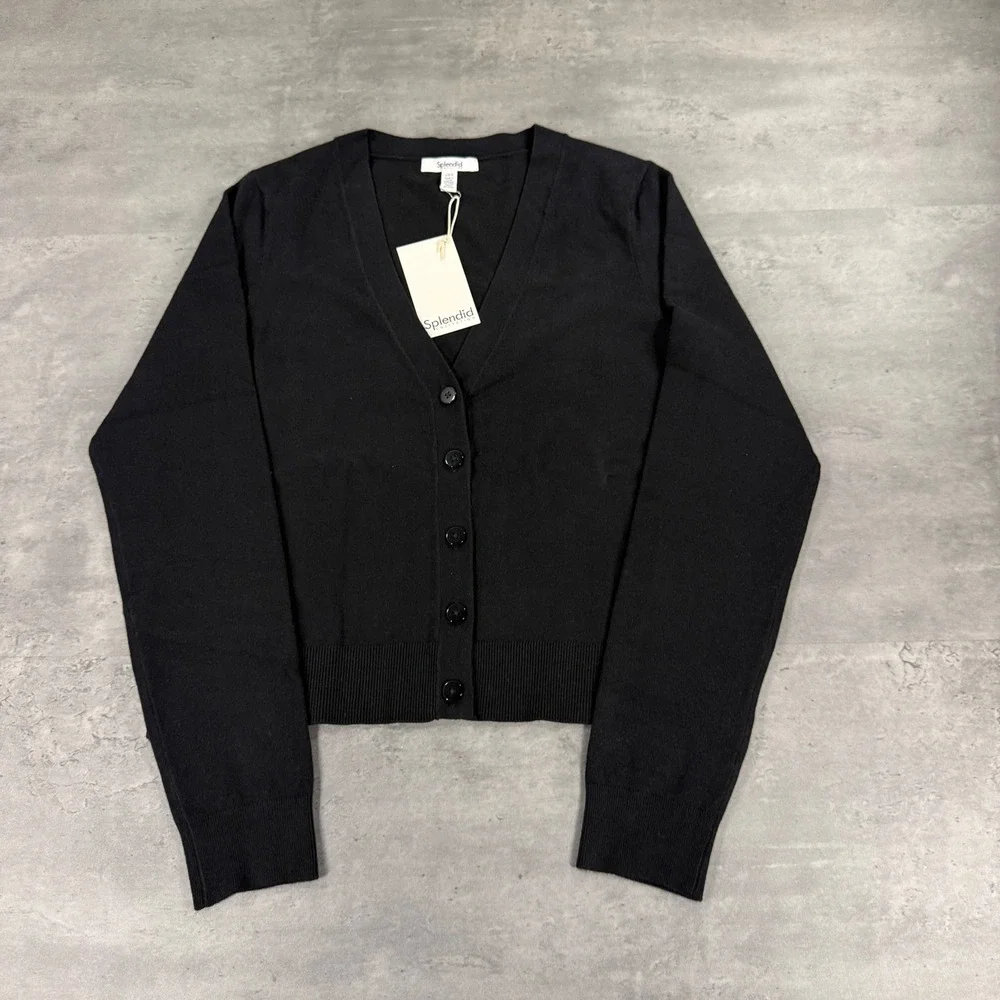 Splendid Christa Cardigan Womens L RS6K880 Black V-Neck Button-Down NEW $148